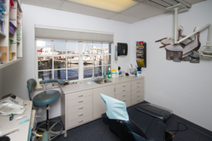 Treatment Room at Cocoa Village Dentistry with a view of the marina at Mariner Square in Cocoa, FL