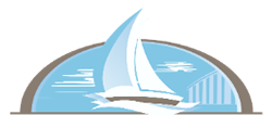 Cocoa Village Dentistry Logo Icon with a sailboat in a crescent